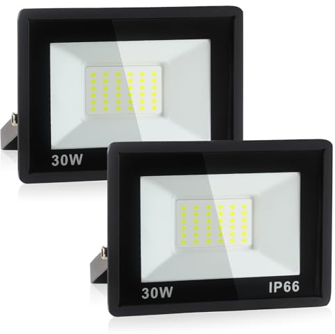 Fynokst 30W LED Strahler Außen Innen, 3240LM Superhell Außenbeleuchtung, 6000K Tageslichtweiß, IP66 Wasserdicht LED Aussenleuchte für Garten, Garage, Sportplatz, 2 Stücke