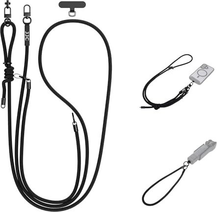 JJC Osmo Pocket 3 Phone Lanyard for iPhone 17 16 15 14 13 12 Shoulder Strap | Black Crossbody Phone Strap with 1/4-20 Screw for DJI Osmo Pocket 3 & Handle, Adjustable Lanyard with Smartphone Tether Tab