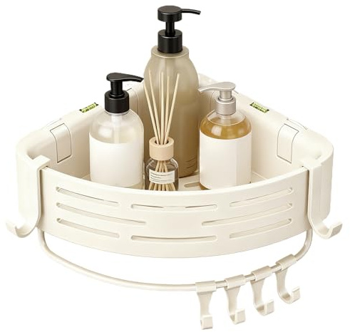 Mensola angolare per doccia - con ganci per barra - Mensola per doccia ad angolo a con livello, per organizzare il bagno, la casa, l'hotel, lo shampoo gel