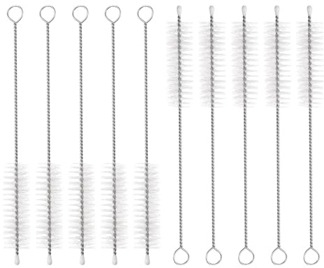 sourcing map Straw Cleaner Brush Set, 6 Inch Length 304 Stainless Steel and Nylon Bristles for Water Bottle Silicone Straw Sippy Cup Pipes, White (15mm OD, 10-Piece-Set)