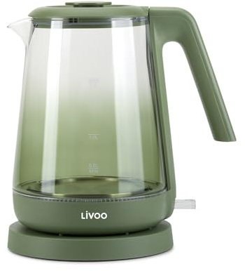 Livoo - Bollitore in vetro DOD216V 1.7L - 1850W - 2200W, vetro borosilicato, retroilluminazione interna
