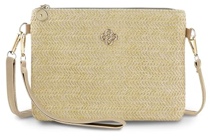 FuninCrea Straw Crossbody Bags for Women with Detachable Wrist and Shoulder Straps, Summer Cross Body Bag Women Straw Wristlets Bags Beach Crossbody Phone Bag with Zipper | Straw-Weaving