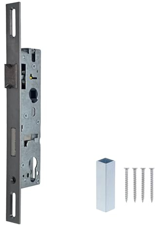 Qplus24 Set aus WILKA Rohrrahmenschloss 1438, Dornmaß 30 mm, Edelstahl Stulp 24 x 280 mm mit Langloch, Renovierungsschloss mit Reduzierhülse und Schrauben zur Befestigung