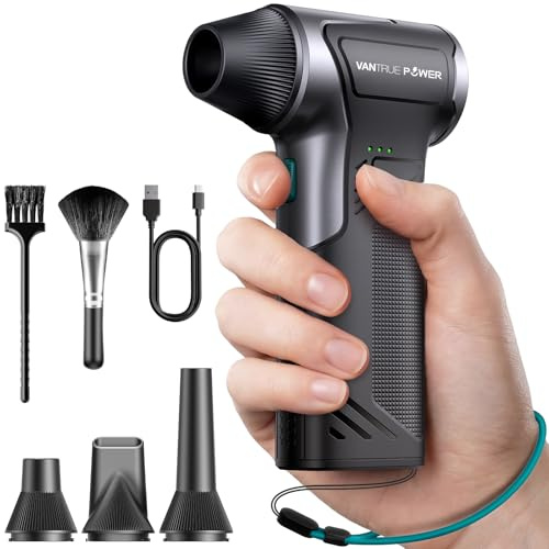 VANTRUE POWER T150 Plumero de Aire eléctrico inalámbrico de Alta Velocidad 110 000 RPM, Mini soplador Recargable con 3 Niveles y Carga rápida, para PC, Coche, hogar y Exterior