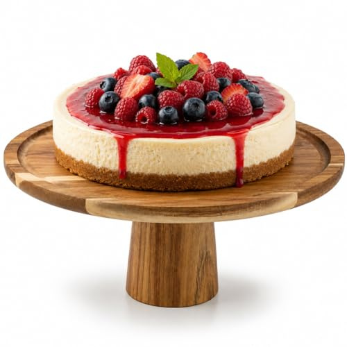 BAKAJI Alzatina per Dolci in Legno di Acacia Design Minimal, Vassoio da Portata Versatile Ideale sia per Torte che Aperitivi, Accessorio da Tavola per Bar, Casa, Ristorante, 30 x 13 cm