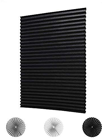 KELIXU 3 Pack 120CMx180CM Pleated Fabric Blind Light Filtering Shade Instant Stick on Blinds for Window Privacy Protection, Quick Fix and Easy to Install, with 6 Clips, Black