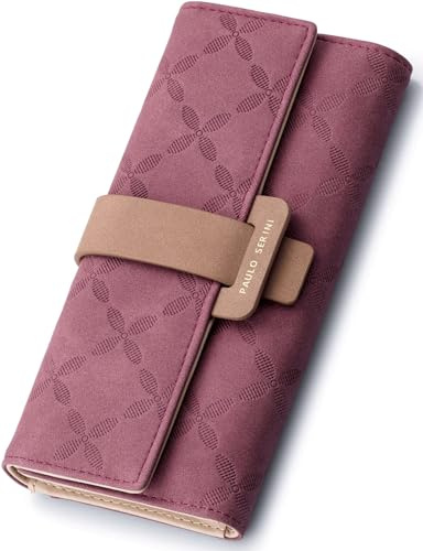 PAULO SERINI® Geldbörse Damen - Portemonnaie Damen 100% veganes Leder - Geldbeutel für Frauen groß mit 9 Kartenfächern Frauen - Women Wallet Cherry Red - rot