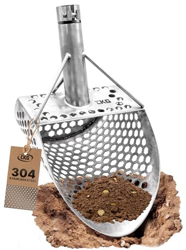 CKG Paletta per la sabbia per il rilevamento di metalli Heavy Duty Sifter Scoop in acciaio inossidabile 304, pala per metal detector, per caccia al tesoro, spiaggia e accessori per metal detector, 9 x