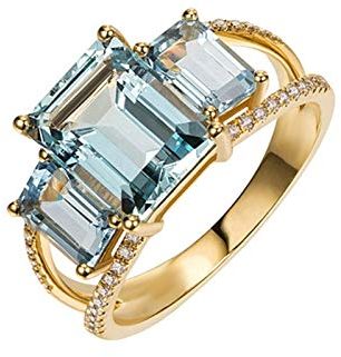 Daesar Damen Ring Hochzeit 18K Gold 4-Steg-Krappenfassung 3.2ct Aquamarin Verlobungsring Ring Gold mit Diamant Echt Große 54 (17.2)