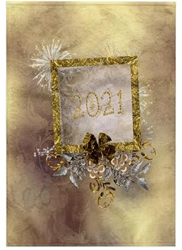 3dRose - Beverly Turner New Years Design - Image of 2021 New Year Frame Bow Fireworks Berries Leaves Gold - Towels (twl-335267-1)