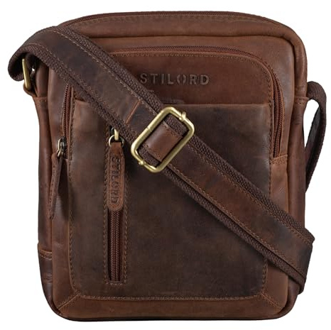 STILORD 'Jamie' Herren Ledertasche - Perfekt für Reisen & Alltag - Kleine Vintage Messenger Bag für 9.7 Zoll iPad - Moderne Schultertasche für Männer Echtleder Farbe:girona - braun