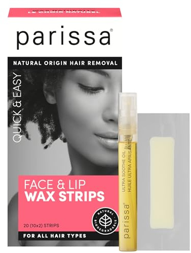 Parissa Natural Face & Lip Wax Strips | Beginner-Friendly & Gentle for Sensitive Skin | Ready-to-Use Strips for Upper Lip, Chin & Face | 20 Strips (10 x 2)