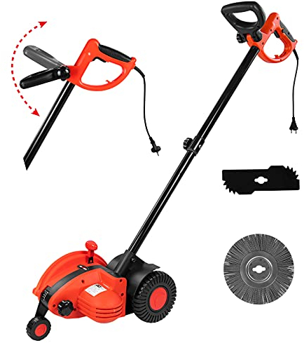 Grafner 2in1 Rasenkantenschneider und Fugenbürste, mit Messer und Bürste, ergonomischer Teleskopstiel, 3-Fach einstellbare Schnitttiefe, Führungsschiene für präzise Kanten und saubere Fugen Rot