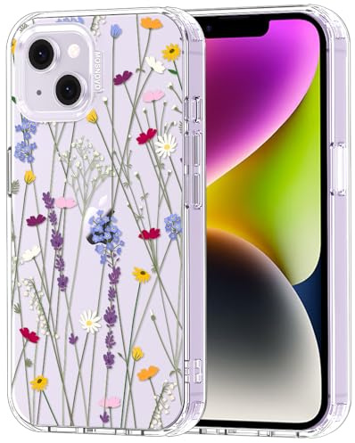 MOSNOVO Hülle für iPhone 13 & iPhone 14, [2 m Militärschutz] [Anti-Abblätter-Technologie] Transparente stoßfest TPU Stoßfänger Handyhülle mit Design - Blumengarten