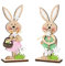 2PCS Decoración de Conejito de Pascua, Conejo Decorativo Pascua, Madera de Decoración de Conejito de Regalo Pascua, Decoración de Mesa Gabinete Interior y Exterior de Pascua