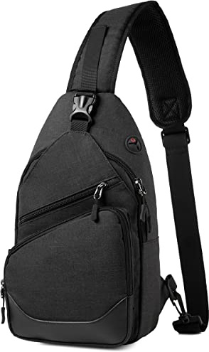 VASCHY Men's Shoulder Bag, Multi-Pocket Chest Bag, Shoulder Bag, Men Women, Water Resistant Messenger Bag for Daily, Walking, Running, Hiking, Black, Daypack