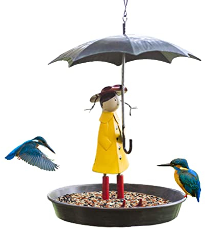 Fencelly Futterstation für Wildvögel, Plattform für den Außenbereich, Regenschirm, hängende Vogeltränke, um mehr Wildvögel anzulocken, für Garten, Hof, Dekoration