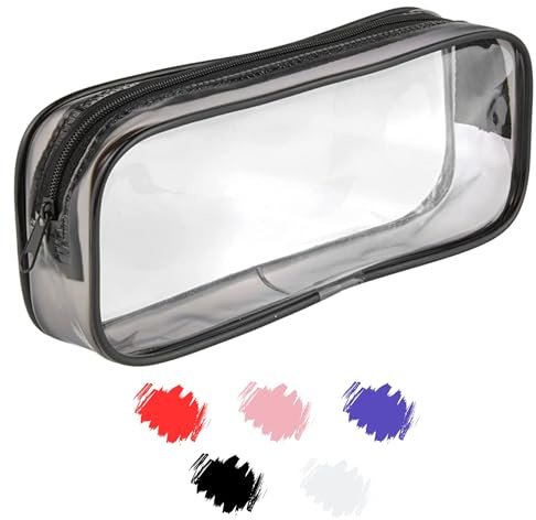 Soul Projekt Clear Pencil Case for Exams, Small Black Transparent Exam Pencil Case for Students, Portable Clear Makeup Bag, PVC Pouch See Through Toiletry and Cosmetic Bag, Back to School Supplies