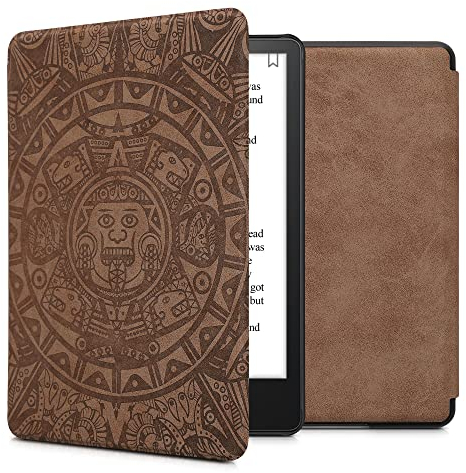 kwmobile Hülle kompatibel mit Amazon Kindle Paperwhite 11. Generation 2021 - Kunstleder eReader Schutzhülle - Maya Kalender Art Braun Hellbraun