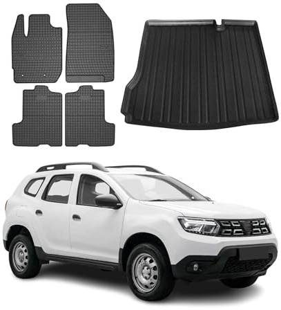 OMAC Fußmatten Kofferraumwanne für Dacia Duster 2018-2024 TPE 5tlg Schwarz | inkl. Kofferraumwanne (Satz), Gummimatten, Automatten, Allwetter, Antirutsch, fahrzeugspezifisches Produkt, wasserdicht