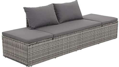 Mogou Gartenbett, Liegen, Sonnenliege, Liegeinsel Outdoor, Outdoor Bett, Doppelliege, Gartenliege, Daybed Outdoor, Grau 195×60 cm Poly Rattan