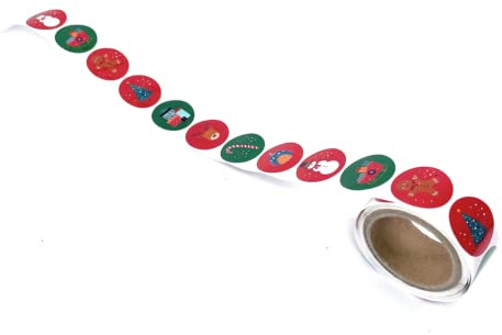 120 Stück Weihnacht Aufkleber Rund 2,5 cm auf Rolle Geschenkaufkleber Weihnachten X-Mas Weihnachtsstickers 8 Motive für Präsente DIY Basteln Scrapbooking