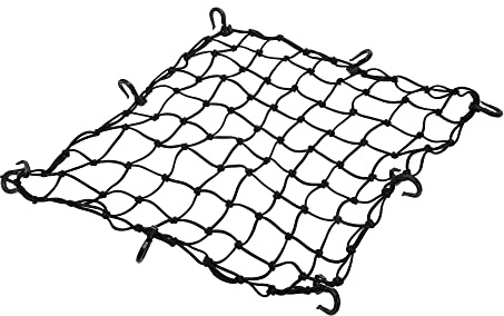 A ABSOPRO 50x50cm Filet De Bagages Épaissi en Latex Noir 1 Pièce pour Moto | Crochet Plastique, Vélo, Quad, VTT, Motoneige, Élastique, Crochet Spéciaux, Empêche Chutes, Sécurise Charges