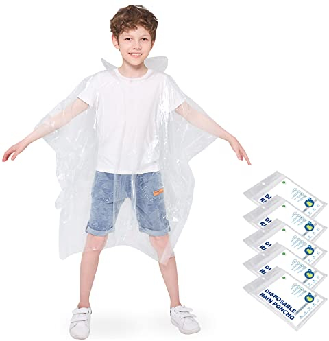 Opret 5 Stück Regenponcho Kinder Wasserdicht, Hooded Regencape Regenmantel Regenschutz Regenüberzug Unisex für Reise, Camping, Wandern und zur Schule Gehen