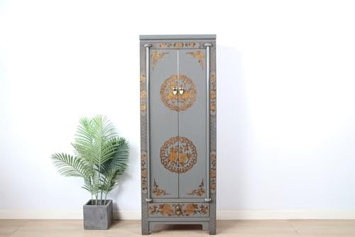 Yajutang Chinesischer Hochzeitsschrank 2 Türen 1 Schublade bemalt