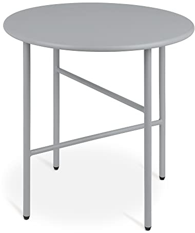bomoe Beistelltisch Outdoor Gartentisch Rund Tischplatte Kratzfest Balkon | Ø44cm Grau leicht In- & Tisch Terrasse Nachttisch Bett Schlafzimmer Stabiler Wohnzimmer Couchtisch Metalltisch klein Finn