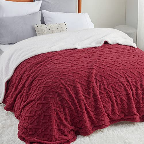 BEDSURE Kuscheldecke rot 220x240 Decke Sofa - Weihnachtsdecke Wohndecke Strickdecke Große, Sofadecke Doppelgesicht Extra Weich, Kuscheldecke Flauschig XXL Wohnzimmer, Wolldecke Couchdecke Sofa