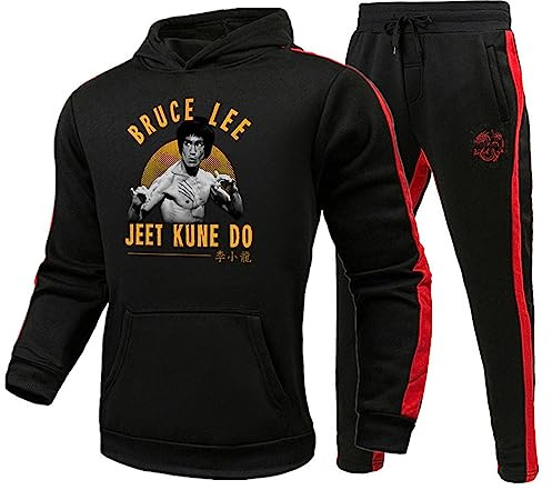 Bruce Lee Tracksuit Casual Two Piece Set Kung Fu Arte Marcial Bruce Lee Sudadera con Capucha Impresa en 3D y pantalón para Hombres Mujeres