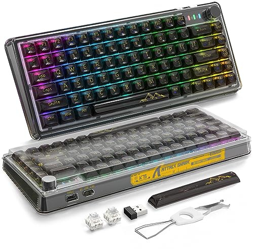 VGN GAMEPOWER K75 PRO 75% Mechanische Tastatur mit Knopf und Transparenter Keycap,Dichtungsmontierte TKL 82-Tasten Hot-Swap Tastatur,Unterstützung QMK/VIA,2.4 GHz/BT5.0/USB-C Verkabelt,RGB,für Win/Mac