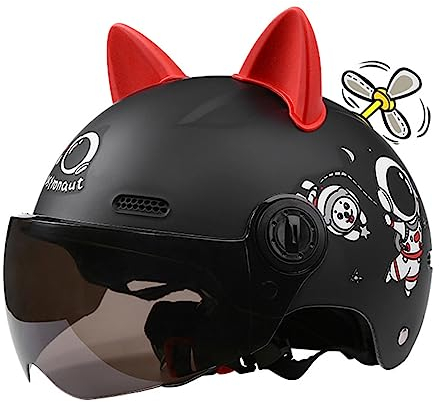 3/4-Katzenohr-Open-Face-Kinder-Motorradhelm, DOT-Zugelassener Vintage-Roller-Moped-Helm, ATV-Straßenhelm Für Jungen Und Mädchen Im Alter Von 2 Bis 14 Jahren K,48-52
