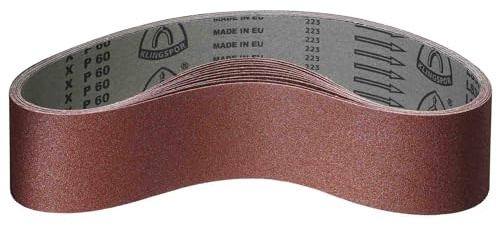 Klingspor Korund Schleifband – 75 x 533 mm – Körnung P80 – 10 Stück – für Holz & Metall – reißfeste halbflexible Gewebeunterlage – Profi-Schleifbänder für Handbandschleifer
