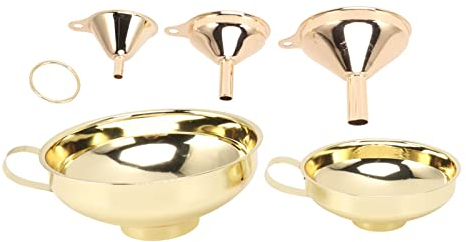 Juego de embudos de metal de 5 piezas de acero inoxidable chapado Embudo de cocina de boca ancha y varilla estrecha con asa lateral Juego de embudos de diferentes tamaños para dispensar cerveza, bebid