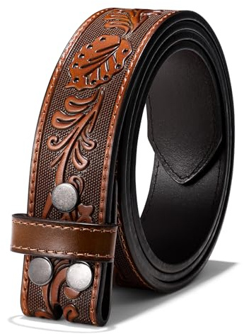 Herren Western Leder Gürtel Strap Ohne Schnalle 3.8cm Vintage Ersatz Cowboy Leder Gürtel Strap mit Snap on Schnalle