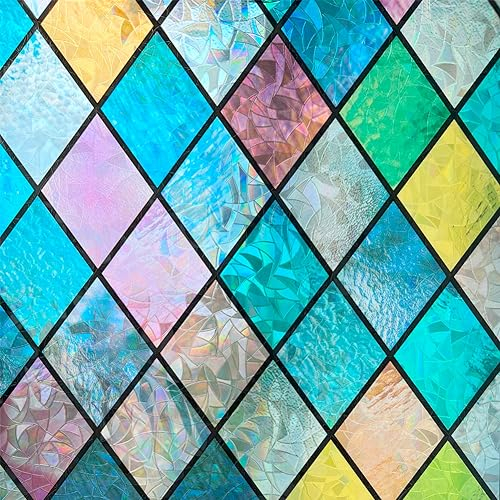 Bunte Buntglas-Fensterfolie, Regenbogen-Tür-Sichtschutzfolie, statisch haftend, Fenstertönung, dekorativer Sonnenfänger, Fensteraufkleber, Hitze, Cotrol, Anti-UV für Zuhause und Büro, 44,5 x 398,8 cm