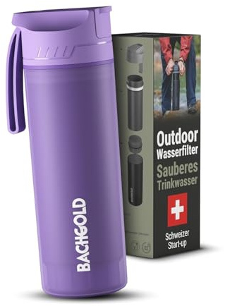 Bachgold® Borraccia filtrante professionale outdoor [500ml] con capacità di filtraggio di 1500L I Rimuove il 99,99% dei batteri e filtra microplastiche, particelle e cloro I Per blackout e crisi