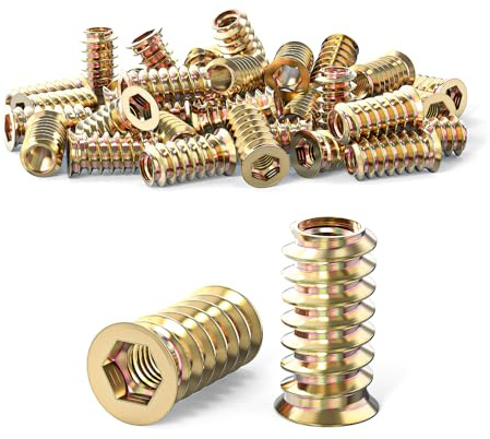 ORTAVA Einschraubmutter M8 x 25mm, 20 Stück Gewindeeinsatz Holz, Einschraubmuffen, Verzinkte Hex Innensechskant Muttern Gewindeeinsätze für Holzmöbel