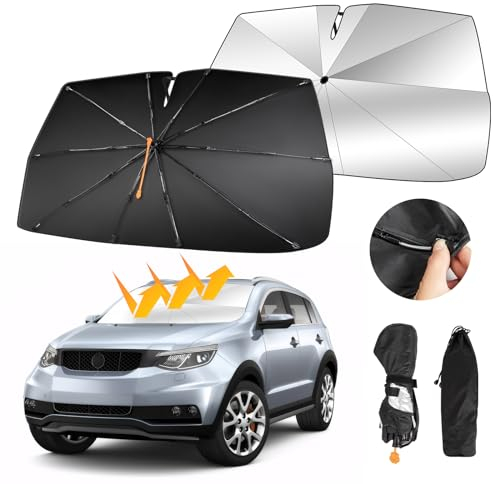 Oziral Auto-Sonnenschutz für Windschutzscheibe 360° Drehbar Faltbar Auto-Sonnenschutz Regenschirmschwanz mit Federfaltung Geeignet für Sonnenschutz für Frontscheibe UV-Schutz, 150 x 82 cm(59*32 Zoll)