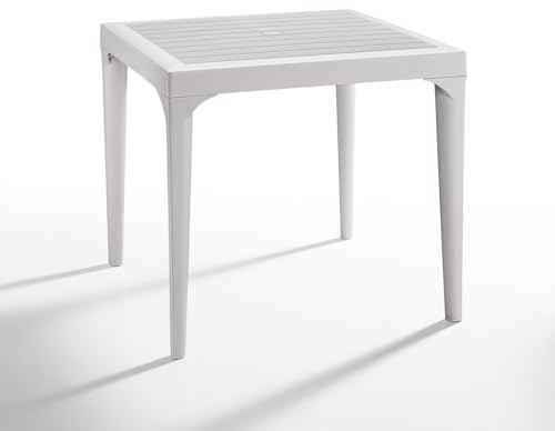 Tomaino - Gartentisch aus Kunststoff, quadratisch, für den Außenbereich, 4 Plätze, Holzoptik, 78 x 78 x 72 cm (weiß)