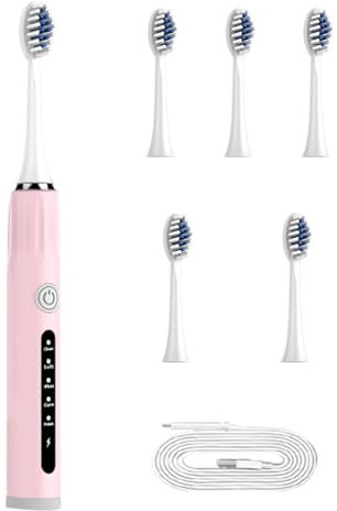 CENMOO Cepillo de dientes eléctrico con 5 modos y 6 cabezales de cepillo, ultrasónico impermeable, pilas, ultra blanqueador para hombres y mujeres,