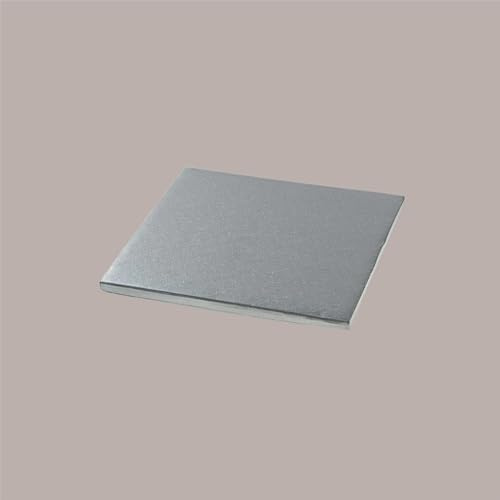 Lucgel, Vassoio Sottotorta Argento Quadrato Alto, Carta Rigida, 20x20 cm, 3 pezzi