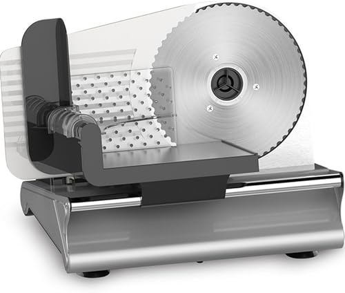 ylpddmm Cortafiambres Eléctrico, Maquina de Cortar Fiambre, Cuchillas de Acero Inoxidable Removibles de 19cm,Rebanador de Alimentos eléctrico,Cortador para Carne, Jamon, Queso,220V