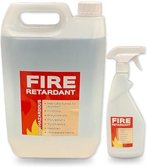 EU Fabrics Flame Retardant Spray - British Standard 5852 - Cotton, Polyester, Polycotton, Synthetic, Hessian, and Untreated Fabric Protection for Curtains, Upholstery (5 litres + 750ml Empty Bottle)