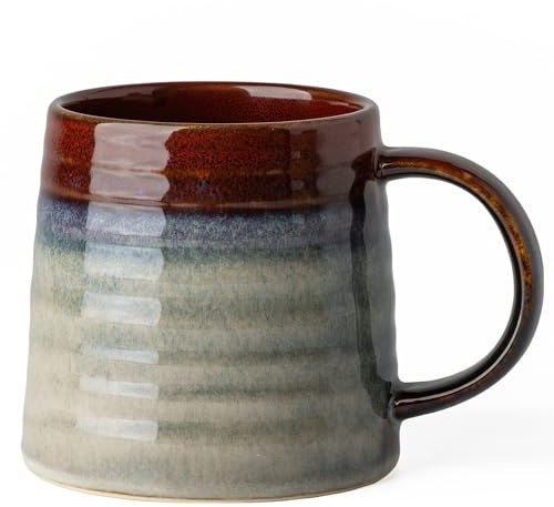 TaoTaojarvie Ceramic Coffee Mugs, 16oz, Large Capacity, Wide Bottom, Transmutation Glaze Craft, Handmade Pottery Mug, Tea Cups with Handle for Office/Home, Dishwasher and Microwave Safe (Black Red)