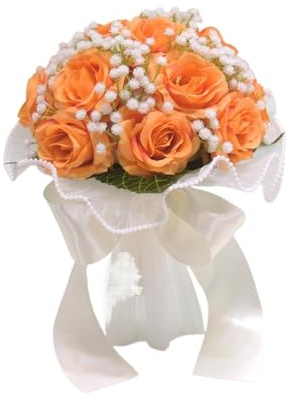 Bouquet da Sposa di Rose E Stelle Bouquet da Sposa All'aperto Foresta Fiore di Plastica Bianco Rosso Bouquet Sposa Bouquet A Mano Fiori Forniture for Matrimoni(Orange)
