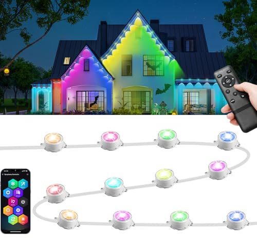 Permanent Outdoor Lights 5M,RGB+IC Outdoor Lights with Scene Modes,12 LED Eaves Lights IP67 Waterproof,Work with Alexa, Google Assistant,Garden Light for Party,Festival,Eaves Decoration