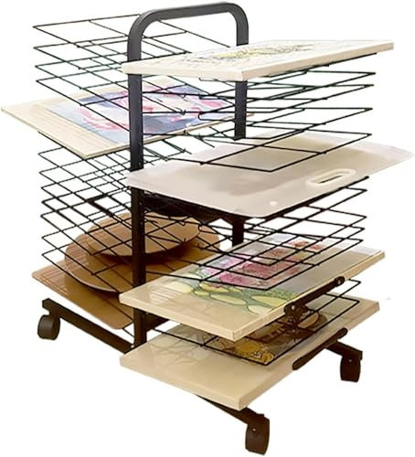 FLTRGO Kunsttrocknungsregal, Aufeinanderfolgende Doppelseitige Mobile Kunst Trockenstange Mit Drahtregalen Für Kunstwerke, Schwarzpulverbeschichteter Finish ， Ideal Für Schulen Und Kunstclubs